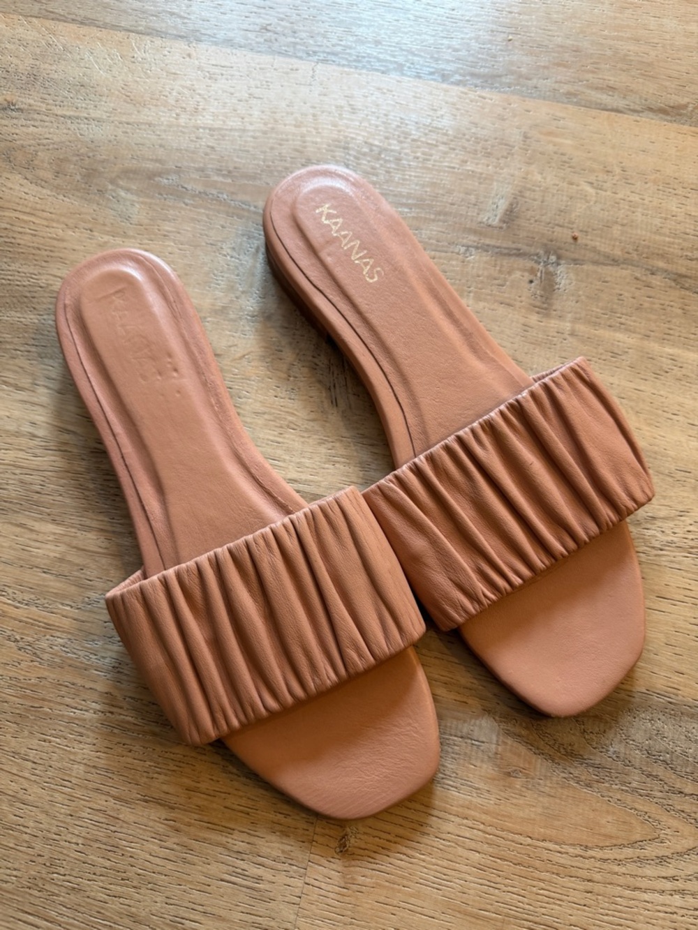 Kaanas Ruched Slide Sandals in Terracotta